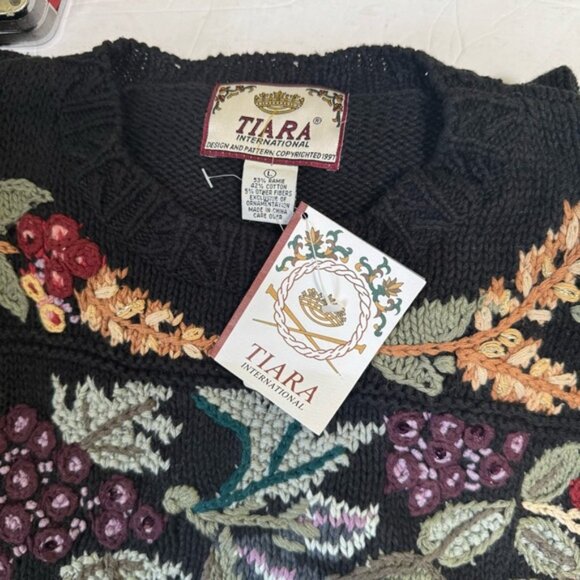 Vintage 80s NEW Tiara Floral Embroidery Cotton Sweater Pullover Oversized Boho L - Picture 10 of 15